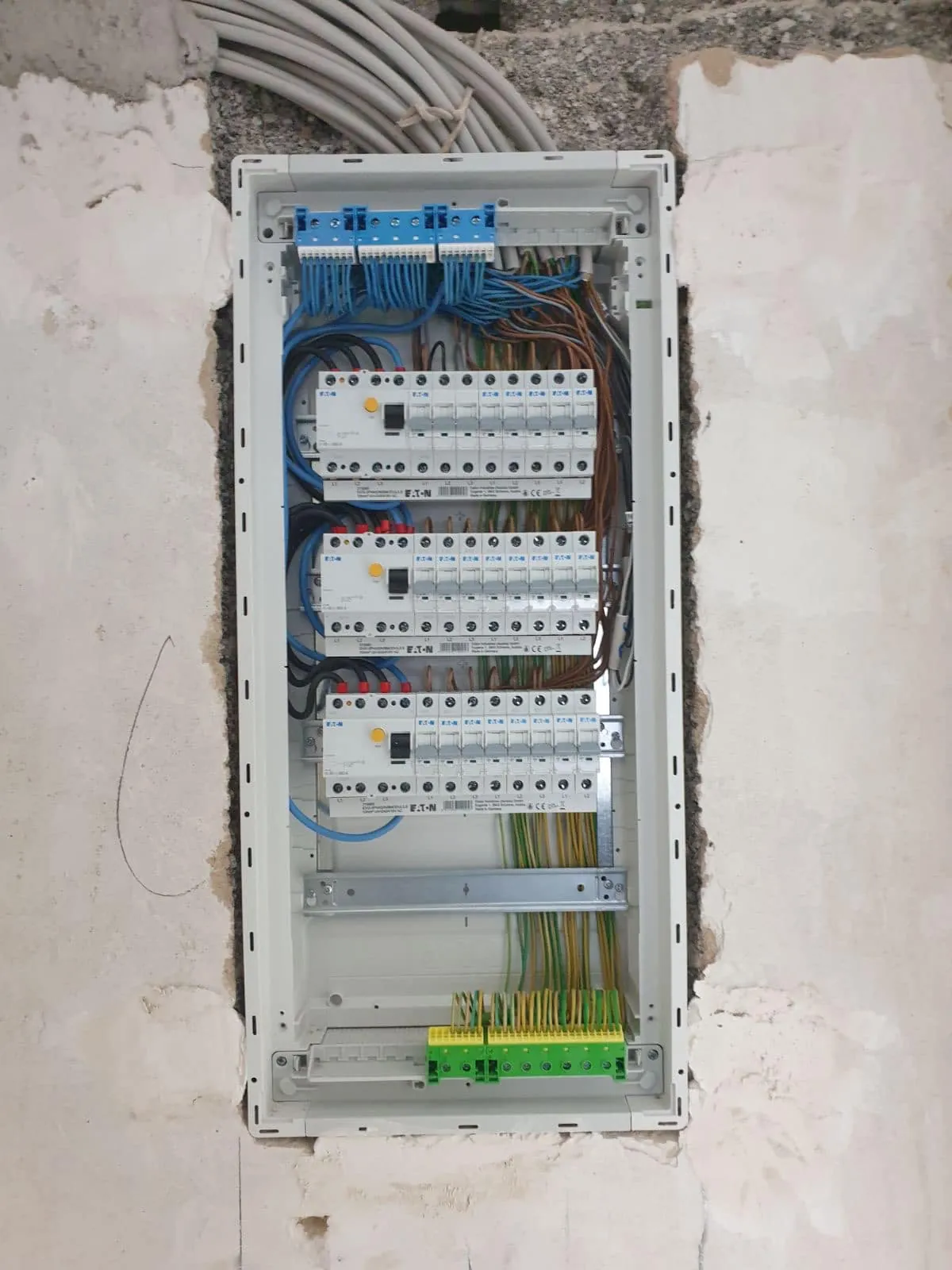 New distribution board with circuit breakers and RCD protection